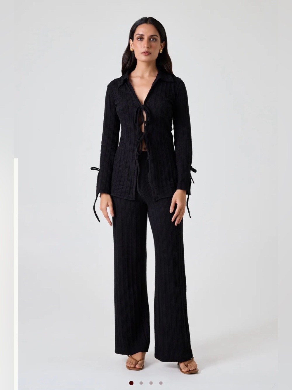 Summer Away Black Ribbed Wide-Leg Pants & Tie-Front Top Set NEW WITH TAGS SMALL